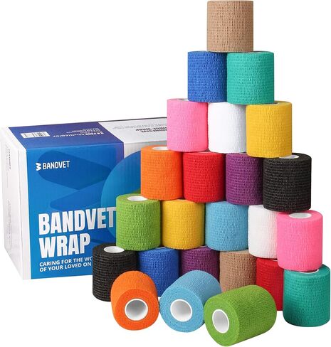 غلاف ضمادة ذاتية اللصق من BANDVET WRAP - عبوة من 12 لونًا متنوعًا، غلاف بيطري غير منسوج، مسامي ومقاوم للماء للإسعافات الأولية، والإصابات الرياضية، والالتواء في الجسم، والحيوانات الأليفة (2 بوصة متعدد الألوان - 12 عبوة) in Kuwait