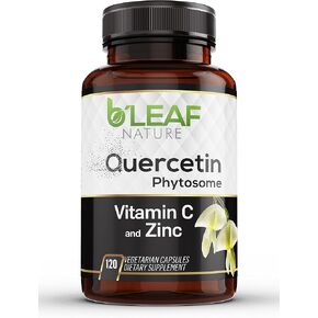 B'LEAF NATURE Quercetin Phytosome with Vitamin C and Zinc - 1000mg Enhanced Formulation Vegetarian Quercetin Capsule, Non-GMO, Nature Made Immune Support, Brain Vitamins, Allergy Supplement, 60 Count