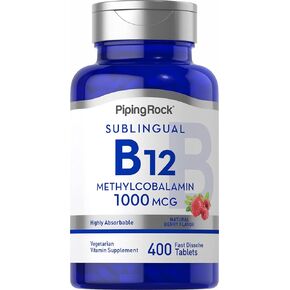 Piping Rock Vitamin B12 Sublingual | 1000 mcg | 400 Fast Dissolve Tablets | Methylcobalamin Supplement | Vegetarian, Non-GMO, Gluten Free in Kuwait