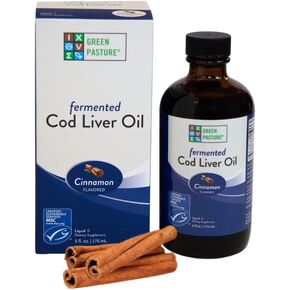 Green Pasture - Fermented Cod Liver Oil Liquid - 6 fl. oz. Vitamin A Vitamin D Omega 3 Omega 6 Omega 9 (6oz Cinnamon)