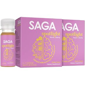 SAGA Organic Focus Shots | Contains Nootropics, Adaptogens, & Mushrooms - Bacopa & Ashwagandha | High Bioavailability & Fast Onset | No Jitters & Boosts Productivity | Exotic Guava 2oz Shots(6-Pack)