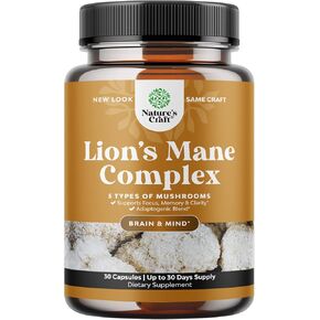 Advanced Lion's Mane Mushroom Supplement - Lions Mane Supplement Capsules with 5X Fruiting Body Mushroom Complex with Chaga Maitake Shiitake and Reishi - Brain Booster Nootropic Supplement (30 Caps)