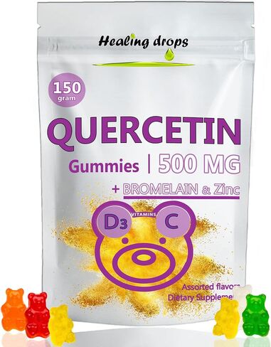 Quercetin with Bromelain Gummies - Vitamin C + Zinc + Vitamin D3 - Quercetin 500mg Gummies for Kids and Adults (2 Packs) in Saudi Arabia