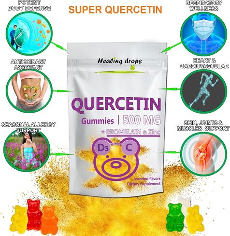 Quercetin with Bromelain Gummies - Vitamin C + Zinc + Vitamin D3 - Quercetin 500mg Gummies for Kids and Adults (2 Packs) in Saudi Arabia