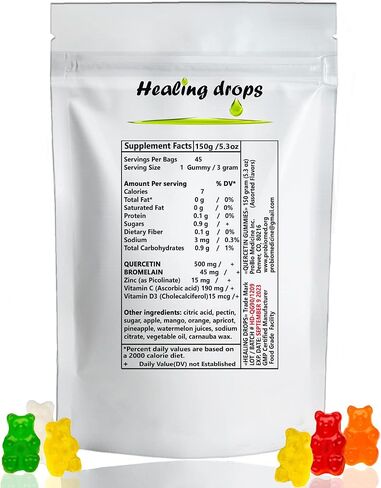 Quercetin with Bromelain Gummies - Vitamin C + Zinc + Vitamin D3 - Quercetin 500mg Gummies for Kids and Adults (2 Packs) in Saudi Arabia