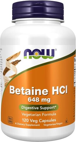 NOW Supplements, Betaine HCl 648 mg, Vegetarian Formula, Digestive Support*, 120 Veg Capsules in Kuwait