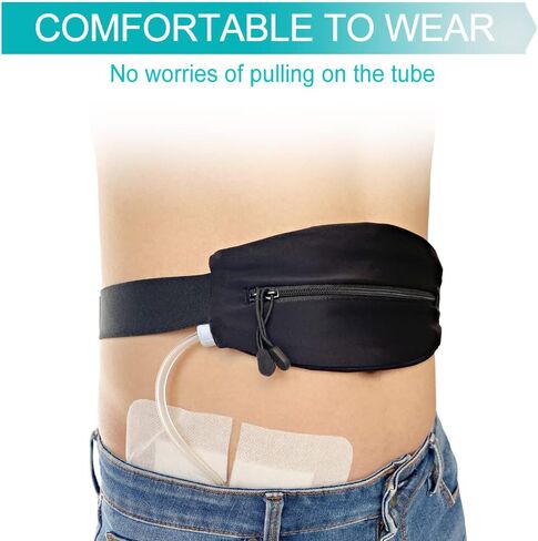 Large Pouch Peritoneal Dialysis PD Belt Pouch Peg G Catheter Holder Waist Band Accessories for Discreet Secure Feeding J Tube Women Men Black 25"-46" in Kuwait