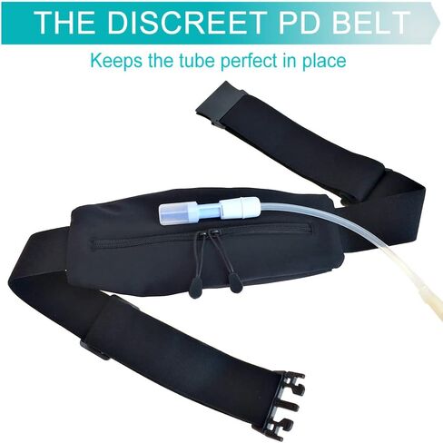 Large Pouch Peritoneal Dialysis PD Belt Pouch Peg G Catheter Holder Waist Band Accessories for Discreet Secure Feeding J Tube Women Men Black 25"-46" in Kuwait
