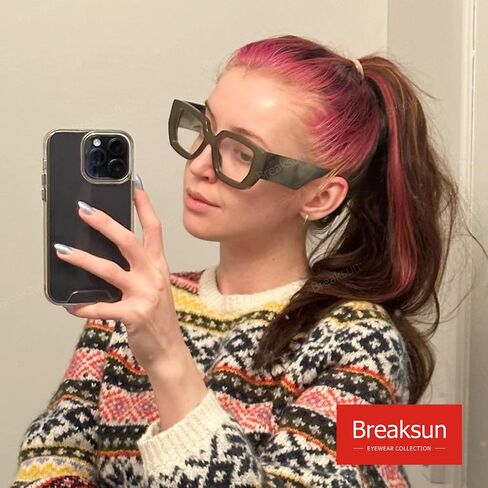 Breaksun Thick Frame Blue Light Glasses for Women Men Fashion Oversized Square Computer Gaming Eyeglasses in Saudi Arabia