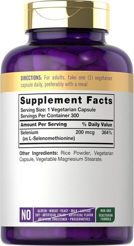 Yeast Free Selenium Supplement | 200mcg | 300 Capsules | Vegetarian, Non-GMO, and Gluten Free Mineral Formula | L-Selenomethionine | Value Size | by Carlyle in Kuwait