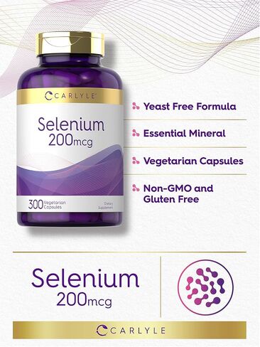 Yeast Free Selenium Supplement | 200mcg | 300 Capsules | Vegetarian, Non-GMO, and Gluten Free Mineral Formula | L-Selenomethionine | Value Size | by Carlyle in Kuwait