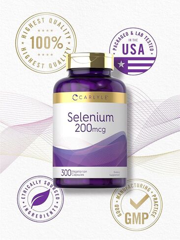 Yeast Free Selenium Supplement | 200mcg | 300 Capsules | Vegetarian, Non-GMO, and Gluten Free Mineral Formula | L-Selenomethionine | Value Size | by Carlyle in Kuwait