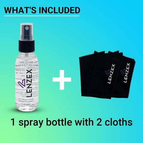 مجموعة رذاذ منظف عدسات النظارات من LENZEX | 5 قطع | (3 زجاجات) مع (2) قطعة قماش من الألياف الدقيقة | مضاد للوهج، خالي من الخطوط، غير سام | آمن لجميع العدسات والشاشات in Kuwait