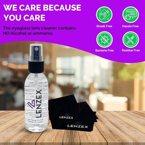 مجموعة رذاذ منظف عدسات النظارات من LENZEX | 5 قطع | (3 زجاجات) مع (2) قطعة قماش من الألياف الدقيقة | مضاد للوهج، خالي من الخطوط، غير سام | آمن لجميع العدسات والشاشات in Kuwait
