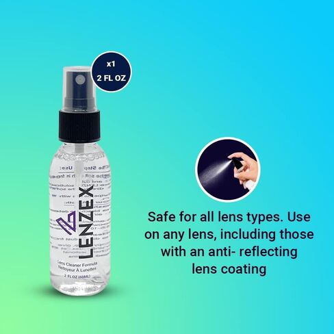 مجموعة رذاذ منظف عدسات النظارات من LENZEX | 5 قطع | (3 زجاجات) مع (2) قطعة قماش من الألياف الدقيقة | مضاد للوهج، خالي من الخطوط، غير سام | آمن لجميع العدسات والشاشات in Kuwait