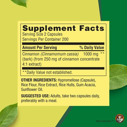 كبسولات قرفة وايلد هامستر سبرينج فالي 1000 مجم، حزمة مكونة من 400 قطعة مع حامل وملصق حبوب سلسلة مفاتيح حصرية (3 قطع) in Kuwait