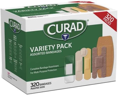 Curad Bulk Variety Pack Assorted Bandages, Flex-Fabric, Waterproof, Plastic, Knuckle, Heavy Duty Bandages (320Count) in Saudi Arabia