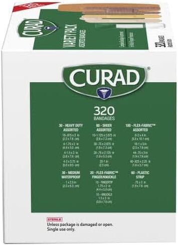 Curad Bulk Variety Pack Assorted Bandages, Flex-Fabric, Waterproof, Plastic, Knuckle, Heavy Duty Bandages (320Count) in Saudi Arabia