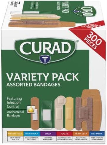 Curad Bulk Variety Pack Assorted Bandages, Flex-Fabric, Waterproof, Plastic, Knuckle, Heavy Duty Bandages (320Count) in Saudi Arabia