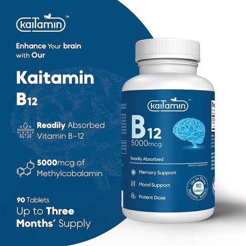 Kaitamin Vegetarian Vitamin B12 Supplement Methylcobalamin 5000mcg for Memory, Mood, Metabolism, and Energy Support, 3 Months' Supply in Kuwait