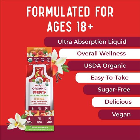 MaryRuth Organics Mens 40+ Vitamin Liquid Liposomal with Hormonal Support, Enhanced Absorption, Immune Support, Reproductive Health, Increase Energy Supplement, Sugar Free, 15.22oz, Pack of 1 in Saudi Arabia