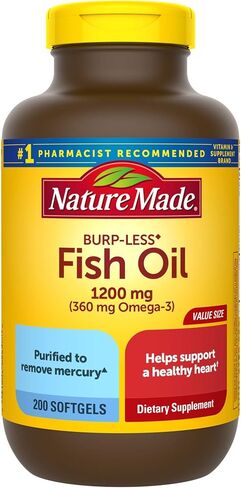 Burp-Less Fish Oil 1200 mg, 200 Softgels, Fish Oil Omega 3 Supplement For Heart Health in Saudi Arabia
