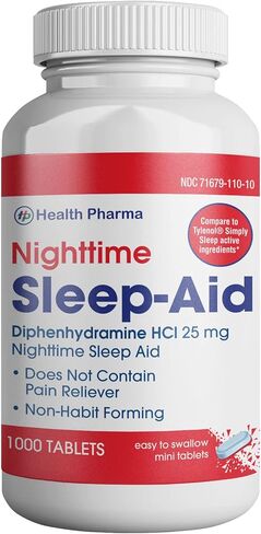 مساعد النوم الليلي من هيلث فارما، كبسولات ديفينهيدرامين HCL، 25 مجم (أزرق)، عدد 1000 in Kuwait