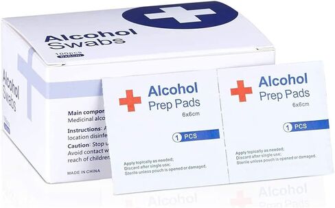 وسادات تحضير كحول، شرائح قطن كحول 75%، 100 قطعة من وسادات شاش الكحول ملفوفة بشكل فردي، ممسحة مبللة، 6 × 6 سم، 2.36 بوصة × 2.36 بوصة in Kuwait