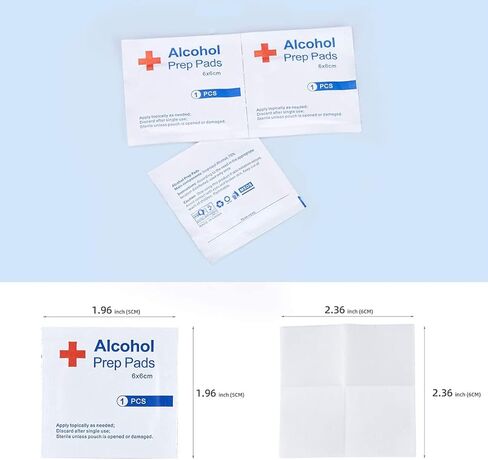 وسادات تحضير كحول، شرائح قطن كحول 75%، 100 قطعة من وسادات شاش الكحول ملفوفة بشكل فردي، ممسحة مبللة، 6 × 6 سم، 2.36 بوصة × 2.36 بوصة in Kuwait