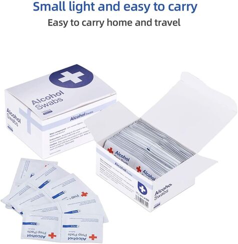 وسادات تحضير كحول، شرائح قطن كحول 75%، 100 قطعة من وسادات شاش الكحول ملفوفة بشكل فردي، ممسحة مبللة، 6 × 6 سم، 2.36 بوصة × 2.36 بوصة in Kuwait