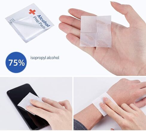 وسادات تحضير كحول، شرائح قطن كحول 75%، 100 قطعة من وسادات شاش الكحول ملفوفة بشكل فردي، ممسحة مبللة، 6 × 6 سم، 2.36 بوصة × 2.36 بوصة in Kuwait