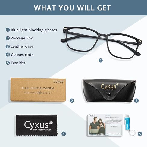 Cyxus نظارات حجب الضوء الأزرق للرجال والنساء نظارات ألعاب الكمبيوتر مستطيلة TR90 إطار مضاد لإجهاد العين UV400 in Kuwait