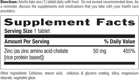 Country Life Zinc 50mg، خلات الأحماض الأمينية، 100 قرص، معتمد خالي من الغلوتين، نباتي معتمد، تم التحقق من عدم وجود كائنات معدلة وراثيًا in Saudi Arabia