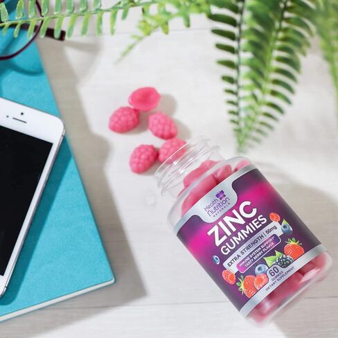 Zinc Vitamin Gummies 50mg, Max Strength Immune Support for Adults, Zinc Supplement Gummy for Beautiful Skin and Immune Health Support, Nature’s Antioxidant Supplement, Vegan, Non-GMO - 60 Gummies in Kuwait