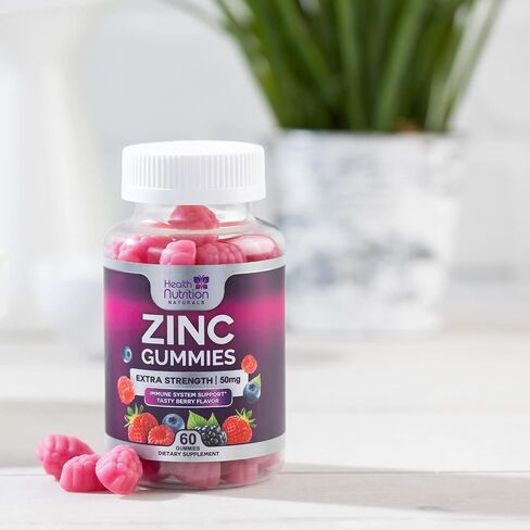 Zinc Vitamin Gummies 50mg, Max Strength Immune Support for Adults, Zinc Supplement Gummy for Beautiful Skin and Immune Health Support, Nature’s Antioxidant Supplement, Vegan, Non-GMO - 60 Gummies in Kuwait