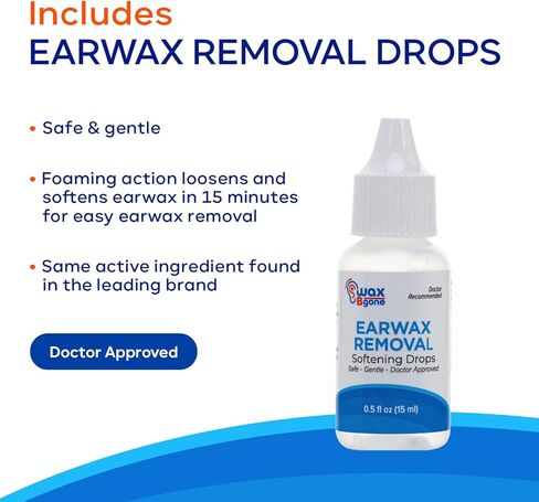 مجموعة إزالة شمع الأذن من WaxBgone، منظف شمع الأذن، نظام تنظيف الأذن، طقم إزالة شمع الأذن، طقم تنظيف الأذن، طقم تنظيف الأذن للبالغين + (قطرات إزالة شمع الأذن، و3 نصائح) in Kuwait