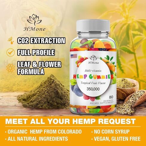 3 Packs Organic Hemp Gummies Extra Strengthen High Potency with Pure Hemp Oil Extract Vegan Edible Bear Candy - Non-GMO, Vegan, Low Sugar, Made in USA in Kuwait