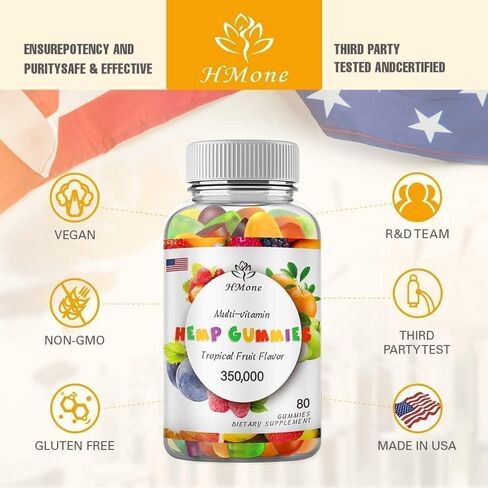 3 Packs Organic Hemp Gummies Extra Strengthen High Potency with Pure Hemp Oil Extract Vegan Edible Bear Candy - Non-GMO, Vegan, Low Sugar, Made in USA in Kuwait