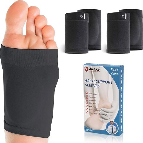 Ailaka 2 Pairs Compression Arch Support Sleeves, Cushioned Arch Support Braces Gel Pads for Flat Foot Pain Relief Plantar Fasciitis Heel Spurs in Kuwait