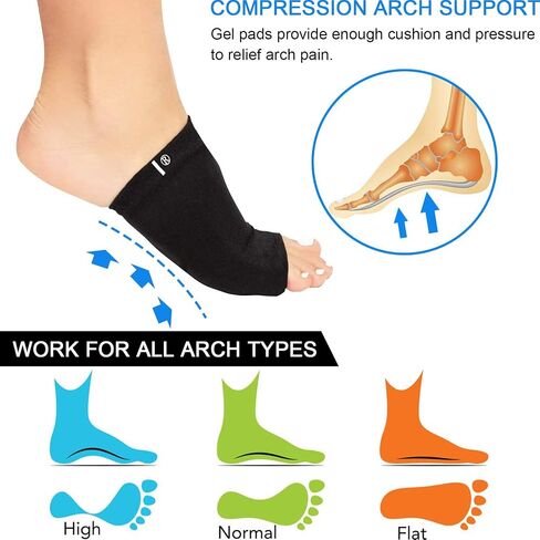 Ailaka 2 Pairs Compression Arch Support Sleeves, Cushioned Arch Support Braces Gel Pads for Flat Foot Pain Relief Plantar Fasciitis Heel Spurs in Kuwait