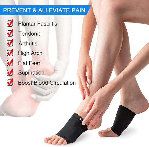 Ailaka 2 Pairs Compression Arch Support Sleeves, Cushioned Arch Support Braces Gel Pads for Flat Foot Pain Relief Plantar Fasciitis Heel Spurs in Kuwait