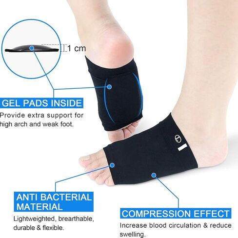 Ailaka 2 Pairs Compression Arch Support Sleeves, Cushioned Arch Support Braces Gel Pads for Flat Foot Pain Relief Plantar Fasciitis Heel Spurs in Kuwait