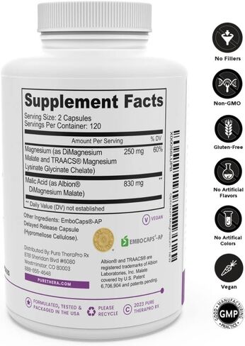 المغنيسيوم الأمثل النقي TheraPro Rx - 240 كبسولة نباتية متأخرة الإطلاق - ليسينات المغنيسيوم غليسينات تشيلات ومالات ثنائي المغنيسيوم، تم تركيبها لتحقيق أقصى قدر من الامتصاص، وتدعم صحة العظام والطاقة in Kuwait