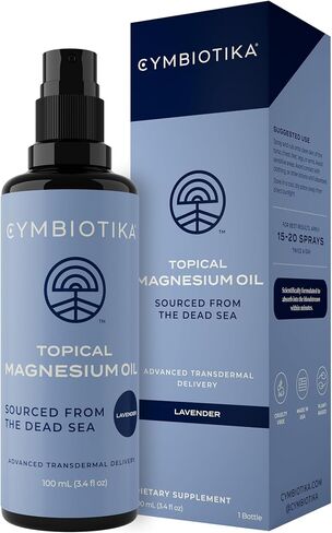 CYMBIOTIKA Topical Magnesium Oil Spray for Body, Supplement for Leg Cramps, Muscle, Joint Health & Sleep Support, Includes Magnesium Chloride, Lavender Extract, Aloe Vera - Skin Applicator in Kuwait