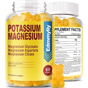 Potassium Magnesium Supplement Gummies for Adults High Absorption Potassium Gluconate 99mg Magnesium Citrate 250mg with Vitamin B6 B12 Supports Mood, Energy, Muscle Relaxation, Bone Health, Sugar Free