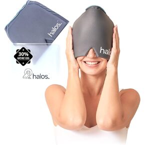MyHalos Migraine Relief Cap for Headache Relief - Headache Cap - Cooling Gel Hat for Cold Therapy, and Comfort - 100% Stretchable 360 Wrap-Around Cold Compression - Premium Cold Migraine Head Wrap