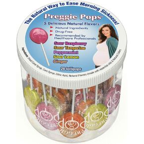 Preggie Pops - Morning Sickness Relief Candies for Pregnancy. Assorted Preggie Pops Soothing Relief for Pregnant Women - 28 Lollipops in Kuwait