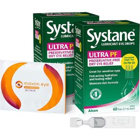 مجموعة مكسيم للعين، متوافقة مع قطرات العين، قطرات العين الخالية من مواد التشحيم فائقة الحافظة. صندوقان يحتوي كل منهما على 60 قارورة من قطرات العين فائقة التشحيم (إجمالي 120 قارورة) + 1 منديل جفن بزيت شجرة الشاي in Kuwait