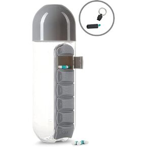Urban Essentials Water Bottle Portable Pill Insertion Organizer Water Bottle with Built-in Daily Vitamin Holder Supplement Organizer Case - with Free Pill Keychain BPA Free Plastic Bottle