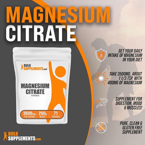 BulkSupplements.com مسحوق سيترات المغنيسيوم - مكمل المغنيسيوم، ملين سيترات المغنيسيوم، سيترات المغنيسيوم 400 ملغ - سيترات المغنيسيوم النقي، خالي من الغلوتين - 3500 ملغ لكل وجبة، 1 كجم (2.2 رطل) in Saudi Arabia